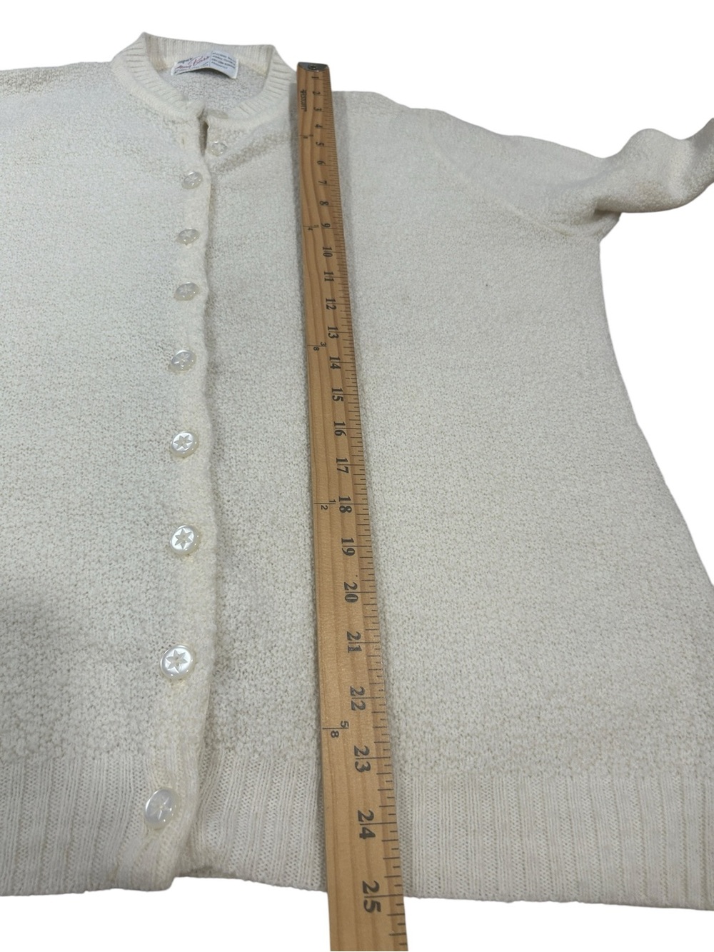 Mary Barr Vintage womens Button Up sweater Medium Ivory cottagecore knit cardi - Picture 8 of 14